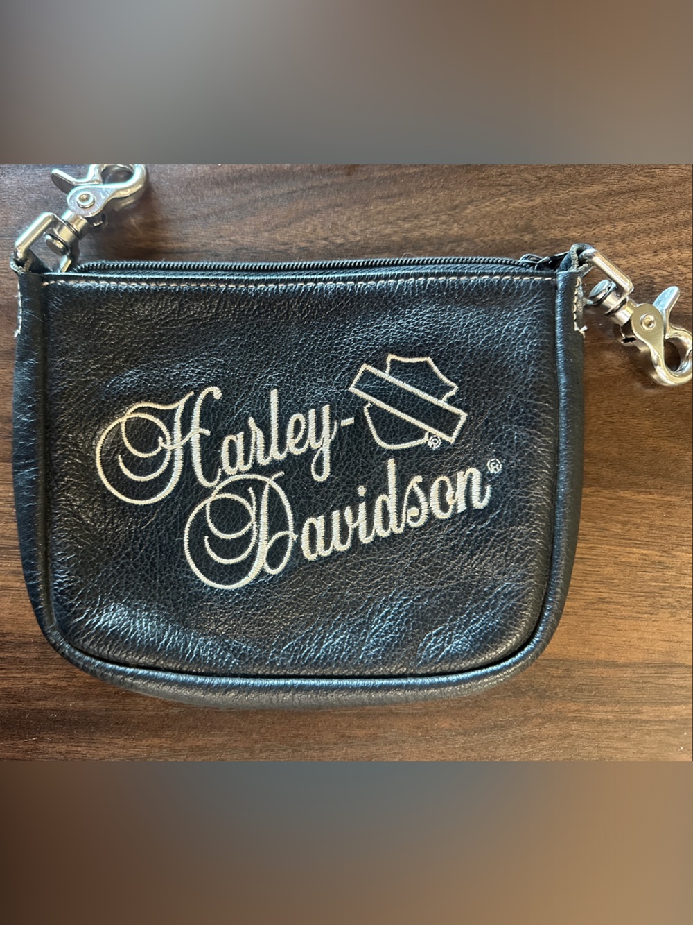 Harley-Davidson Black Leather Zip Wallet with Silver Accents